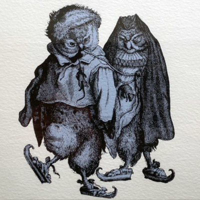 First Freeze illustration of two owls dressed in overcoats
