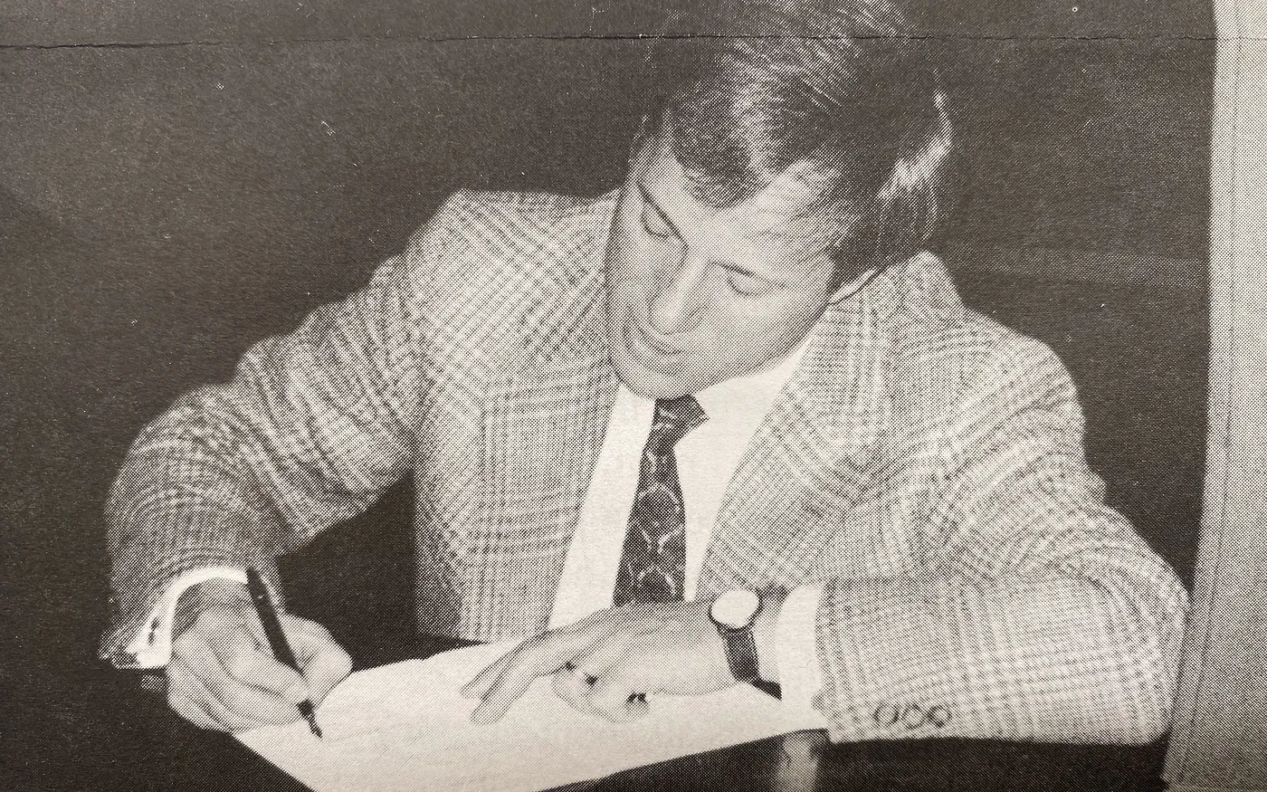 John Barr signinga book in 1991