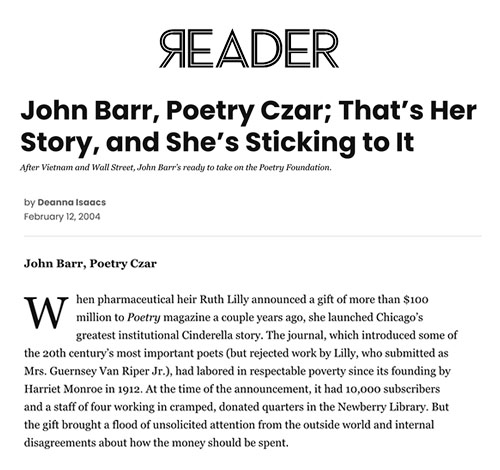 John Barr Poetry Czar in Reader