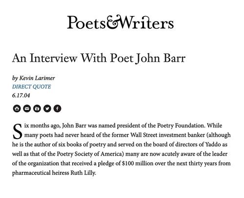 An Interview wtih John Barr in Poets & Writers